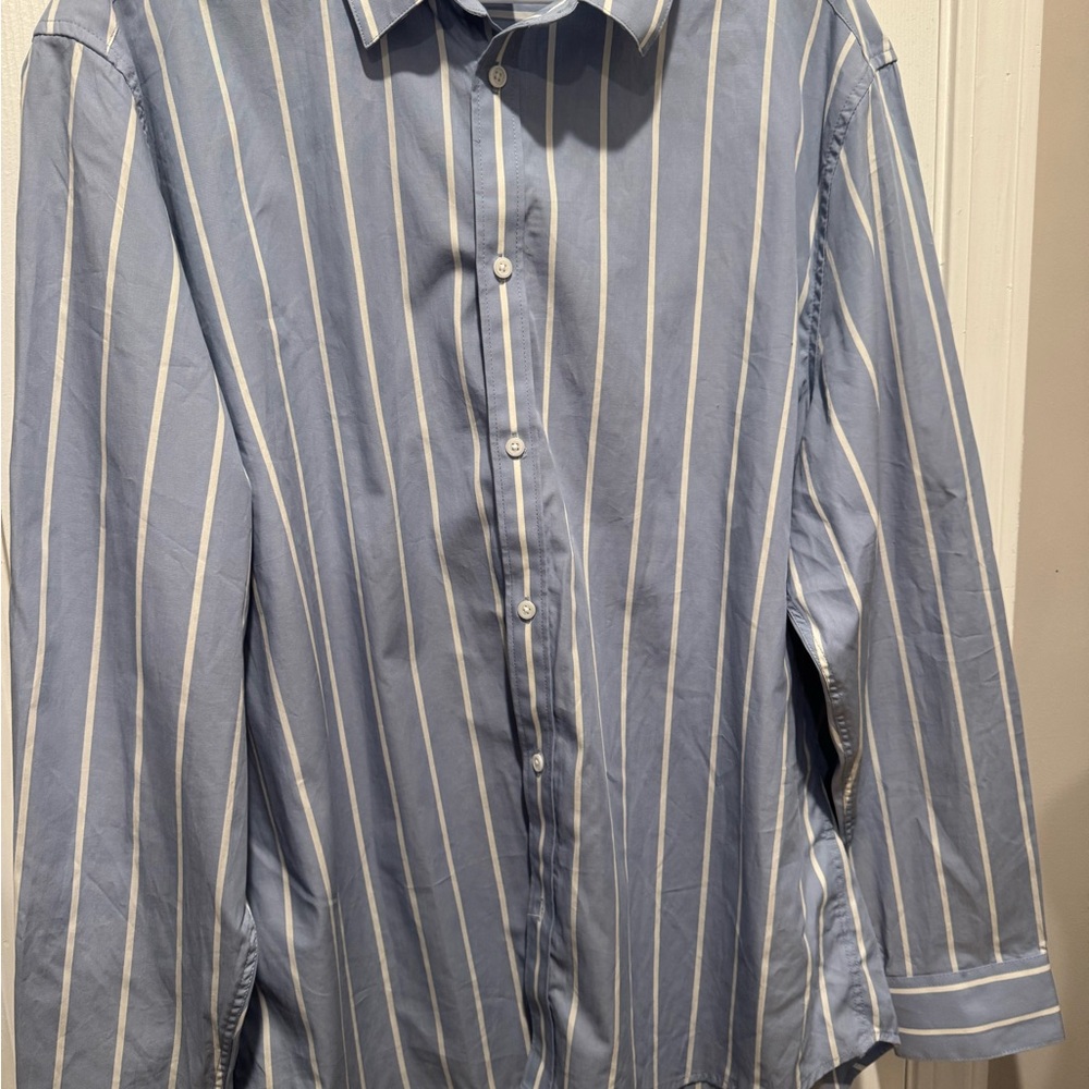 H&M Blue and White Striped Casual Button Down Shirt